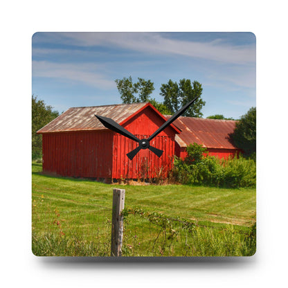 U R There Photography South Oak Road Reds II Rustic Farmhouse Acrylic Analog Wall Clock