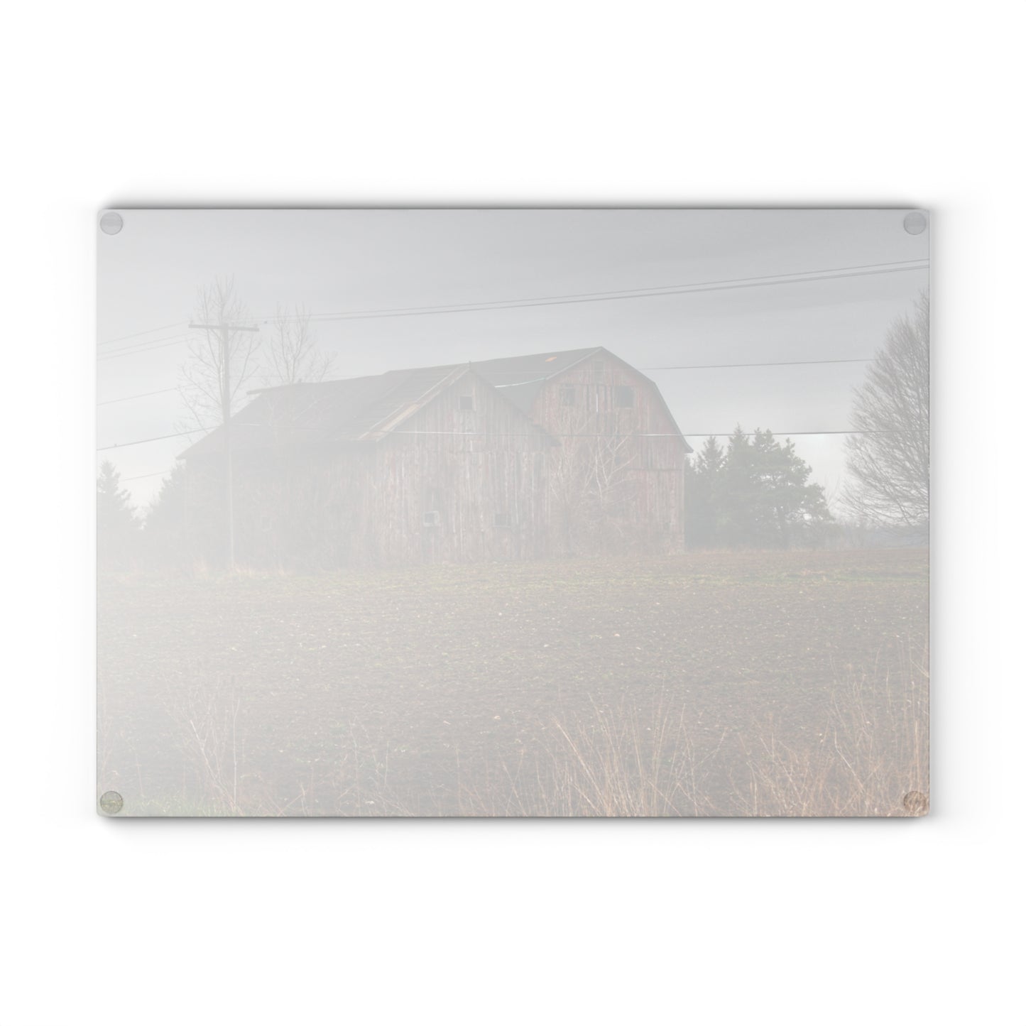 U R There Photography Bowers Road Grey Duo I Rustic Farmhouse Tempered-Glass Cutting Board