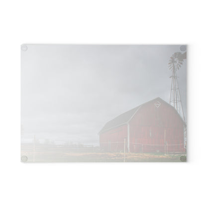 U R There Photography West Lake Road Red Barn and Windmill Rustic Farmhouse Tempered-Glass Cutting Board
