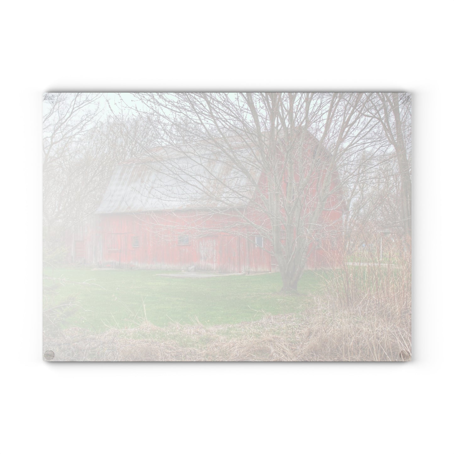 U R There Photography Dodge Road Rusted Red Rustic Farmhouse Tempered-Glass Cutting Board