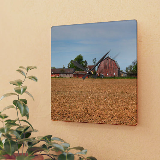 U R There Photography Volz Road Reds Rustic Farmhouse Acrylic Analog Wall Clock