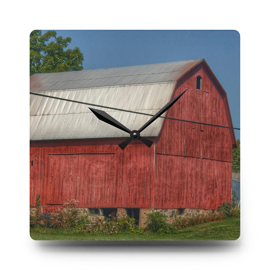 U R There Photography Belsay Road Red Rustic Farmhouse Acrylic Analog Wall Clock 10.75'' × 10.75'' (Square)