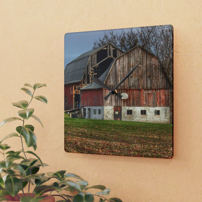 U R There Photography Crawford Road Old Red Rustic Farmhouse Acrylic Analog Wall Clock