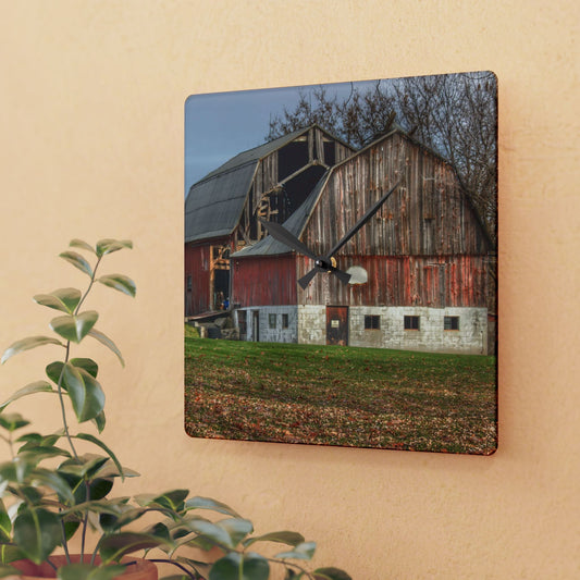 U R There Photography Crawford Road Old Red Rustic Farmhouse Acrylic Analog Wall Clock