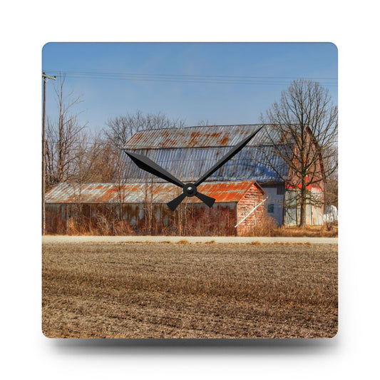 Indian Trail Rusted Reds I Rustic Farmhouse Acrylic Analog Wall Clock 10.75'' × 10.75'' (Square)