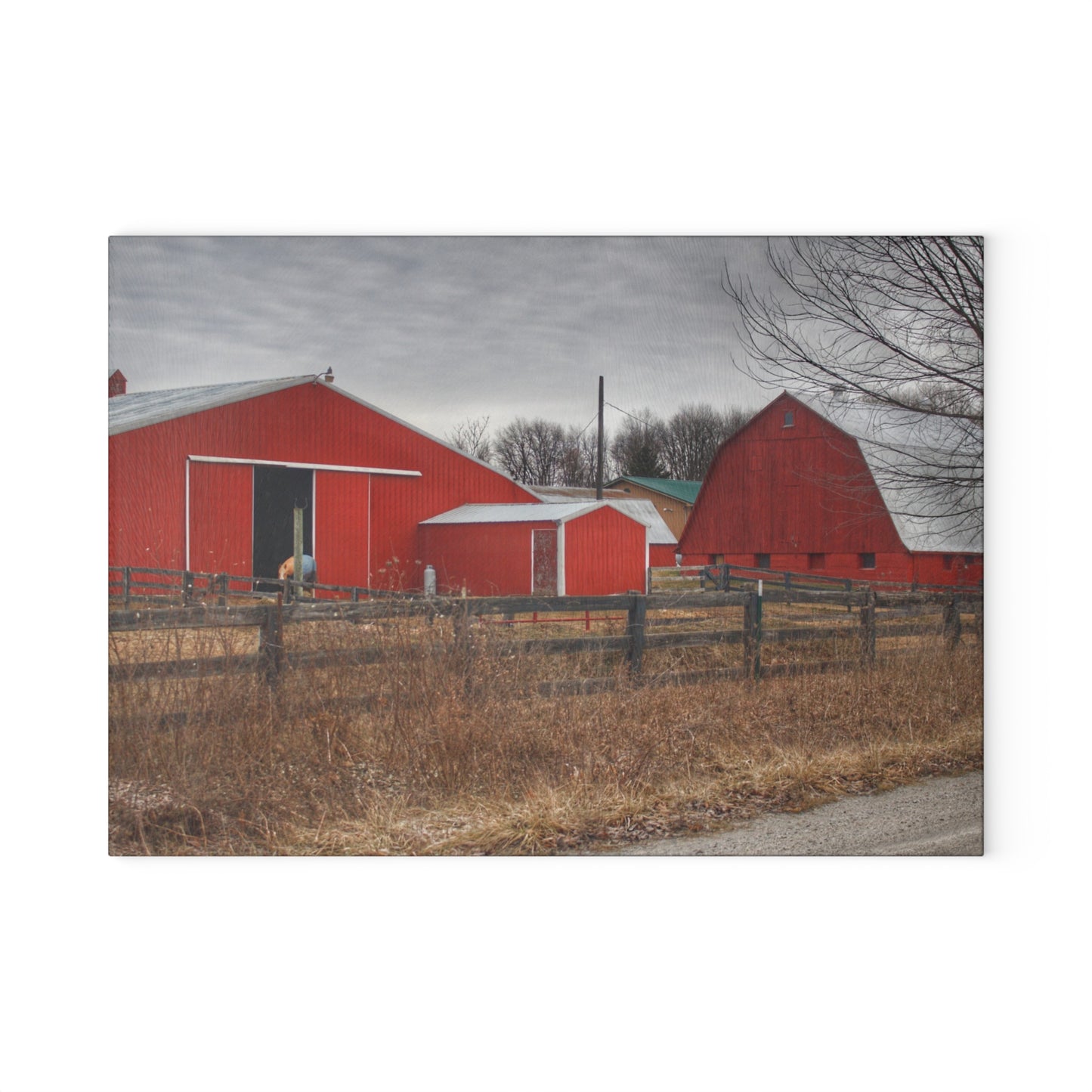 U R There Photography January Reds Rustic Farmhouse Tempered-Glass Cutting Board