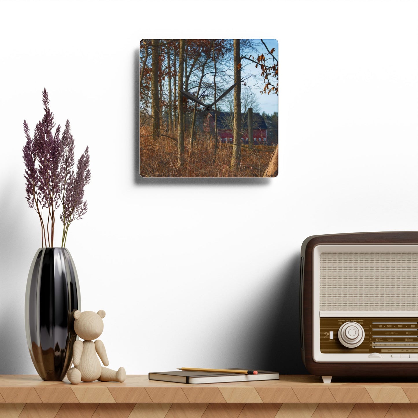 U R There Photography Blood Road Red II Rustic Farmhouse Acrylic Analog Wall Clock