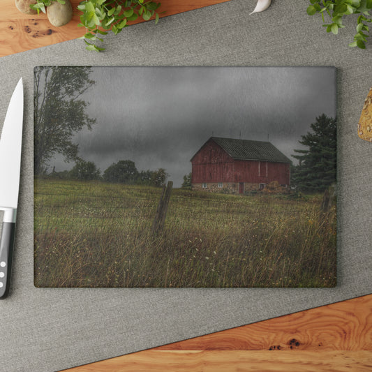 U R There Photography Stone Red Rustic Farmhouse Tempered-Glass Cutting Board
