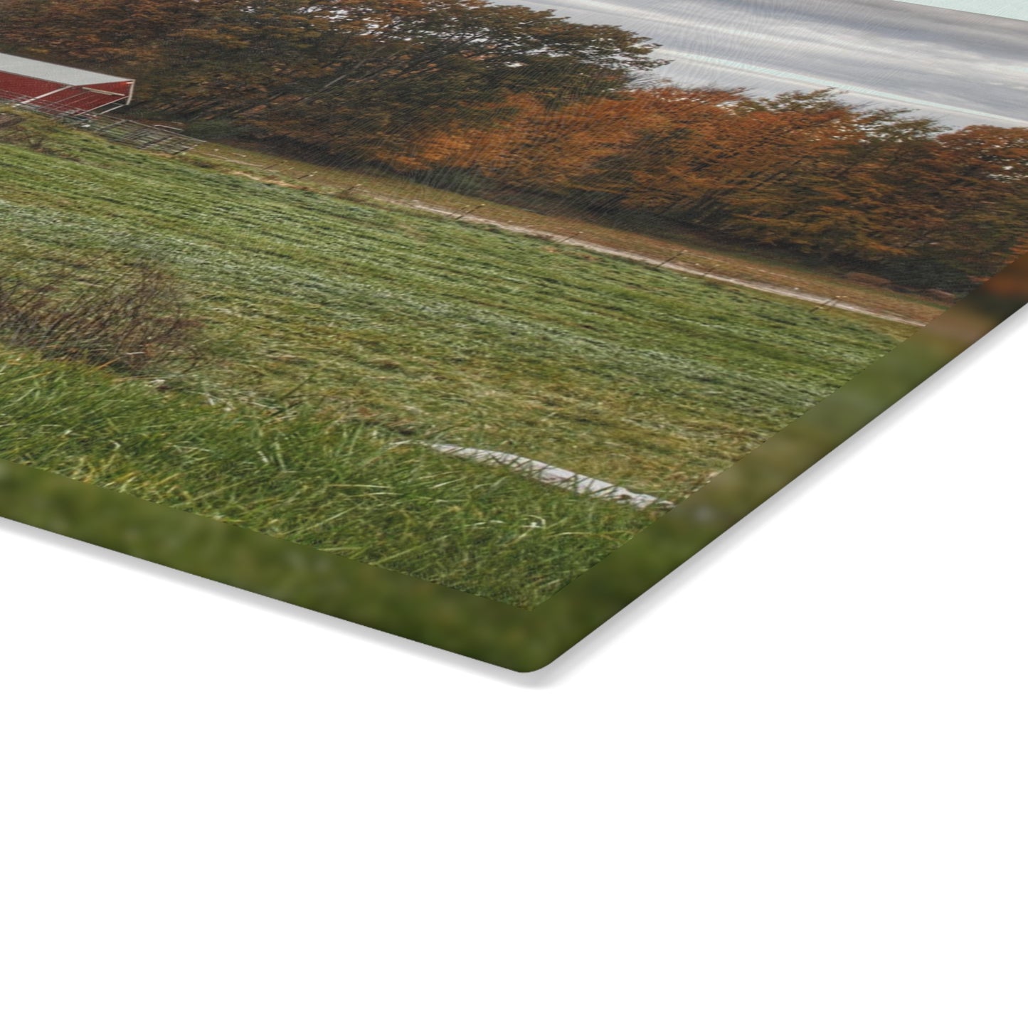 U R There Photography Bronson Lake Hidden Red I Rustic Farmhouse Tempered-Glass Cutting Board