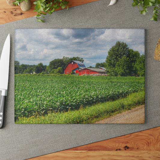 U R There Photography Block Road Reds Rustic Farmhouse Tempered-Glass Cutting Board