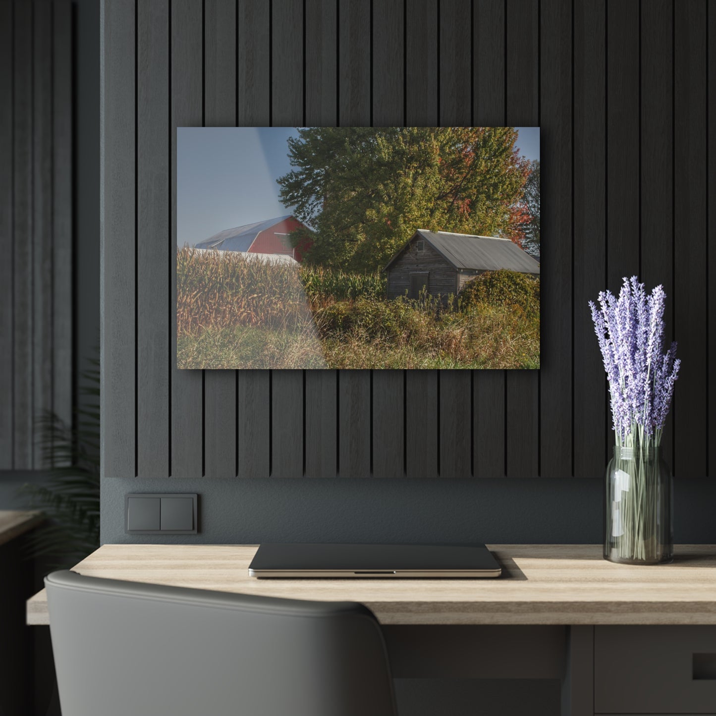 U R There Photography Barnes Road Hidden Red and Little Grey Rustic Farmhouse Acrylic Wall Print