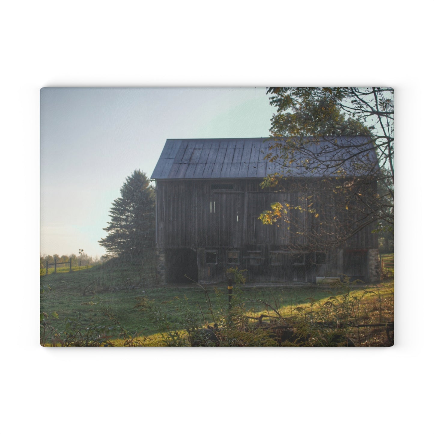 U R There Photography Summers Road Old Grey Rustic Farmhouse Tempered-Glass Cutting Board