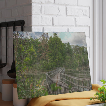 U R There Photography Linear Park Bridge in Lapeer I Rustic Farmhouse Tempered-Glass Cutting Board