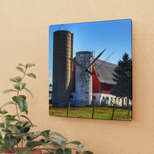 U R There Photography Hunters Creek Red Cow Barn I Rustic Farmhouse Acrylic Analog Wall Clock