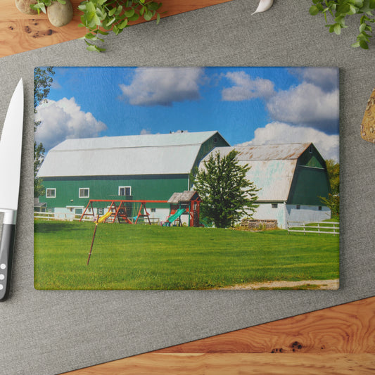 U R There Photography Hough Road Green Rustic Farmhouse Tempered-Glass Cutting Board