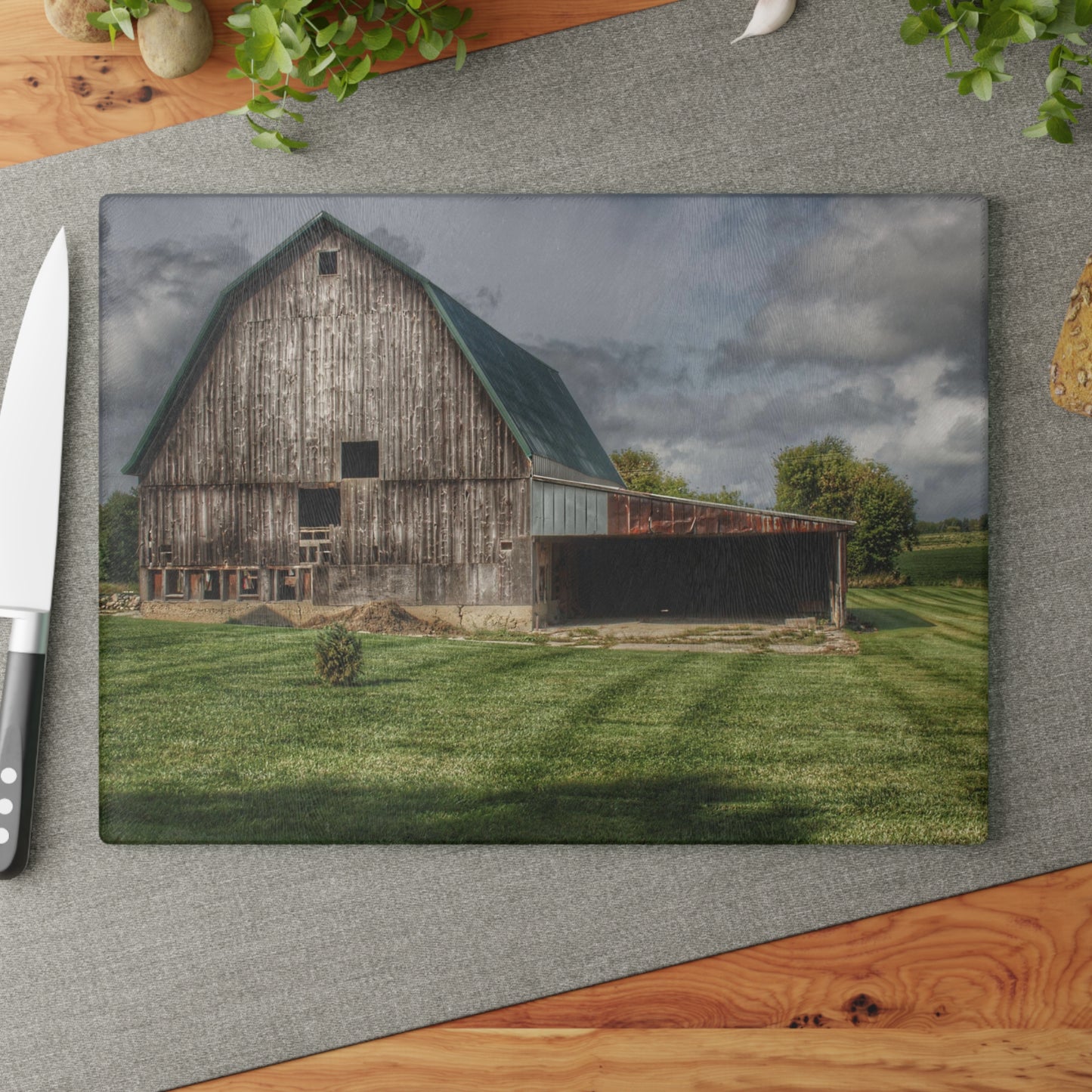 U R There Photography Bishop Grey II Rustic Farmhouse Tempered-Glass Cutting Board 11"x 15"