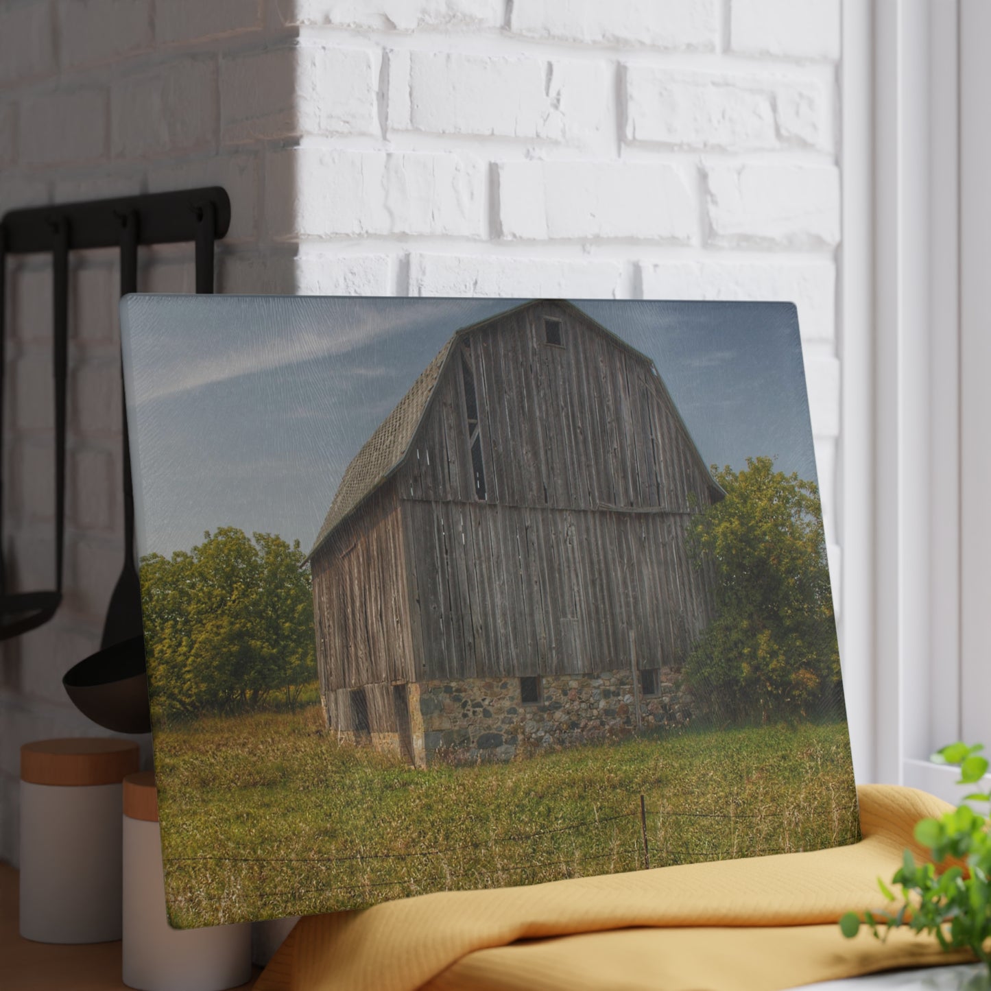 U R There Photography Cat Lake Grey II Rustic Farmhouse Tempered-Glass Cutting Board
