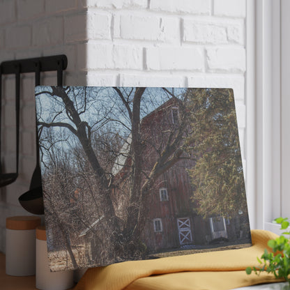 U R There Photography Lakeville Road Hidden Red Rustic Farmhouse Tempered-Glass Cutting Board