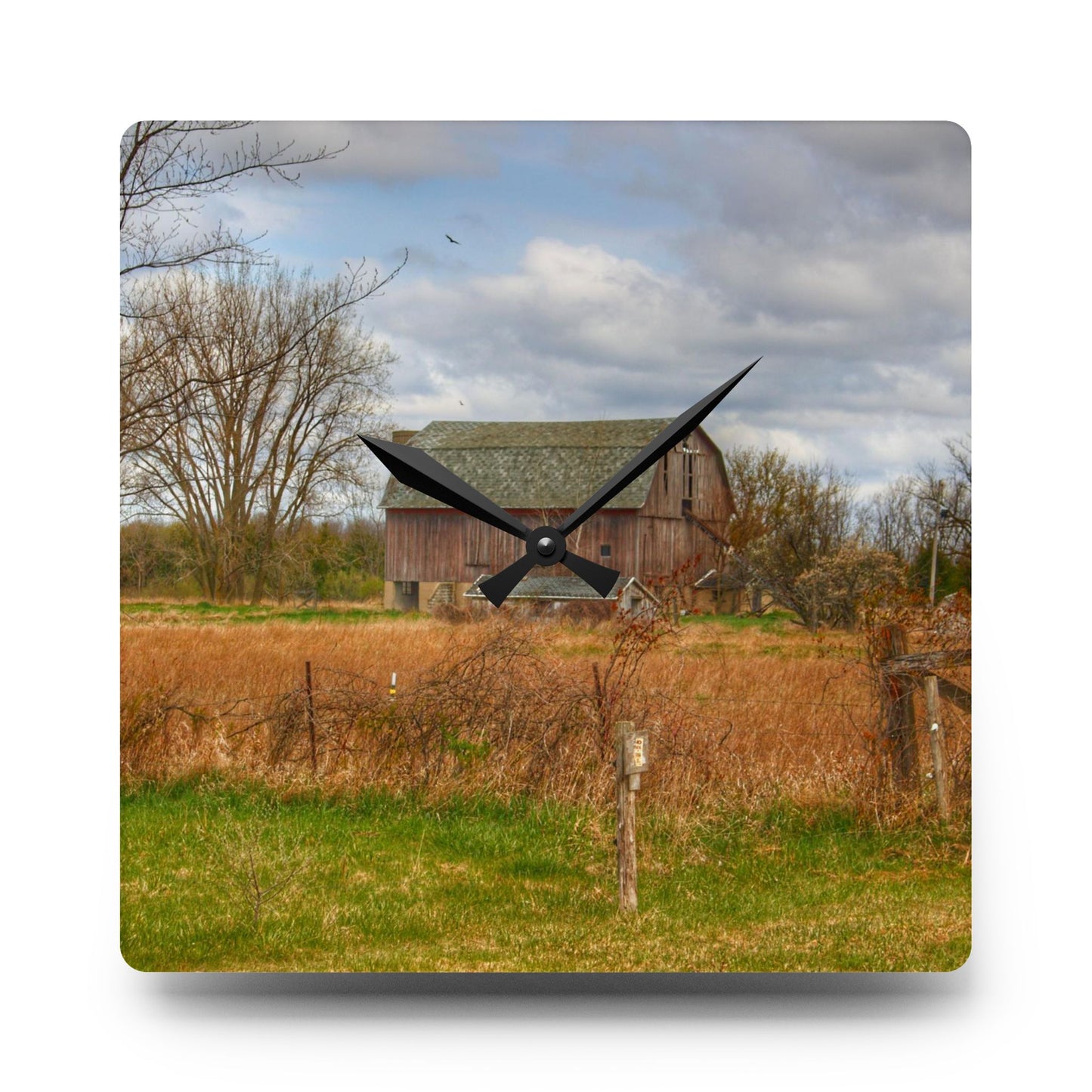 U R There Photography Clothier Road Red II Rustic Farmhouse Acrylic Analog Wall Clock