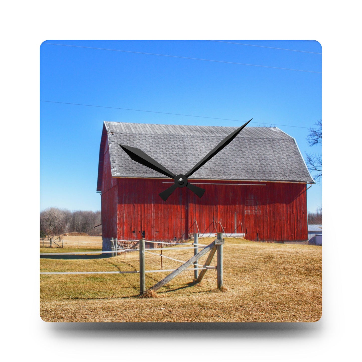 U R There Photography Phillips Road Red Rustic Farmhouse Acrylic Analog Wall Clock