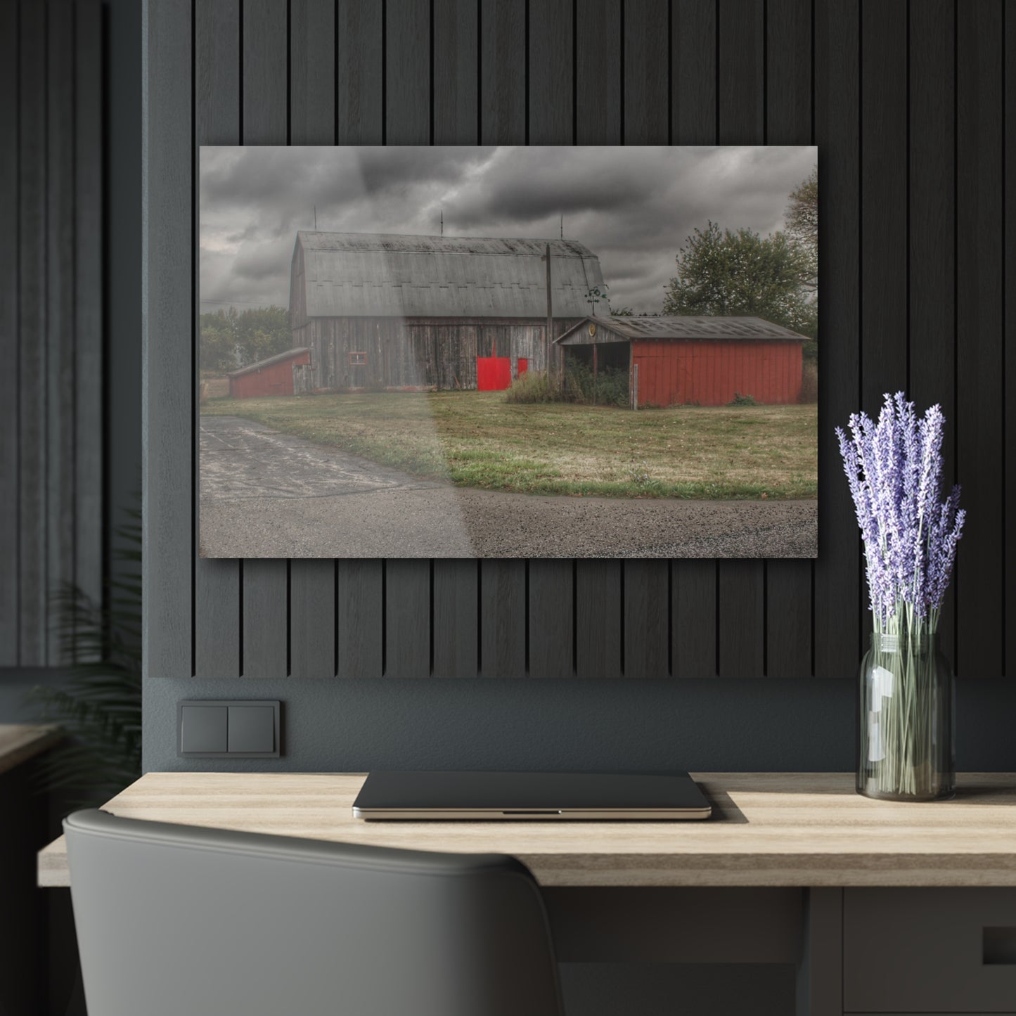 U R There Photography Wadsworth Road Grey Saltbox Rustic Farmhouse Acrylic Wall Print