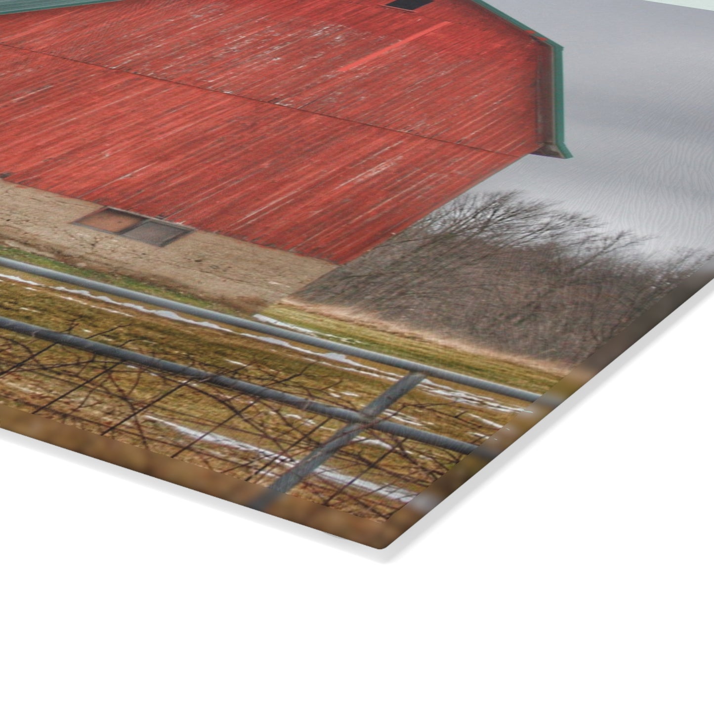 U R There Photography Lonsberry Red Rustic Farmhouse Tempered-Glass Cutting Board