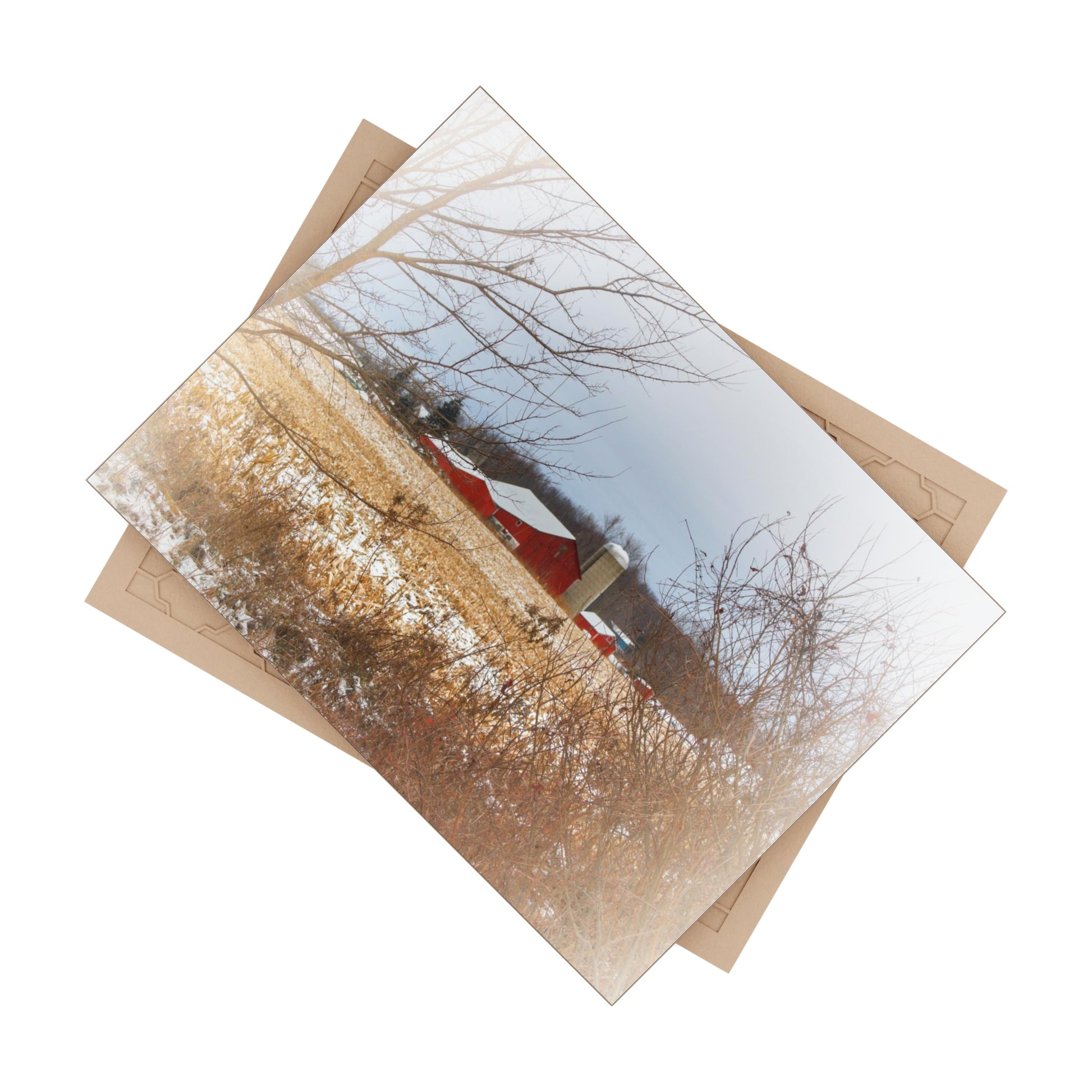 U R There Photography Brook Road Red in Winter Rustic Farmhouse Decorative Ceramic Tile 6" × 8" Glossy