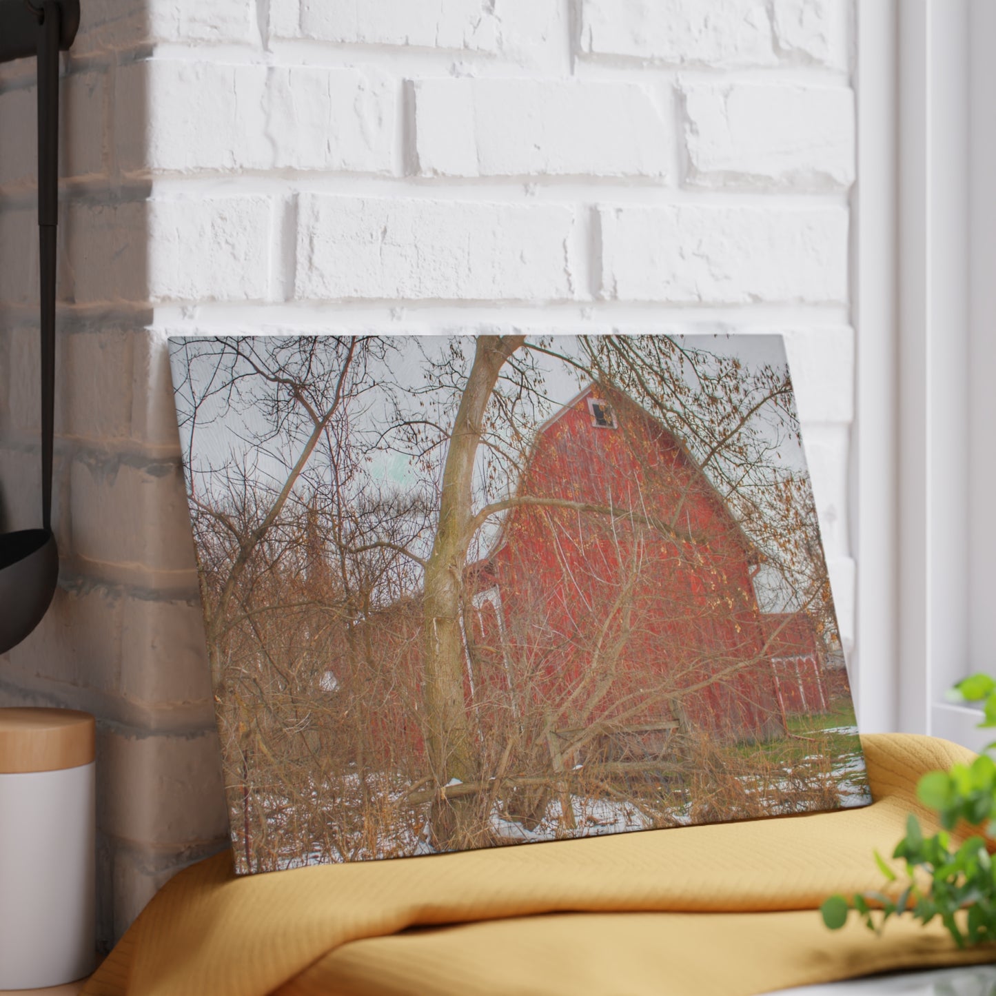 U R There Photography Holmes Road Red I Rustic Farmhouse Tempered-Glass Cutting Board