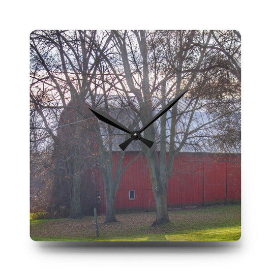 Vienna Road Hidden Red Rustic Farmhouse Acrylic Analog Wall Clock 10.75'' × 10.75'' (Square)