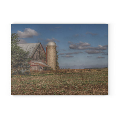 U R There Photography Sheridan Line Road Grey II Rustic Farmhouse Tempered-Glass Cutting Board