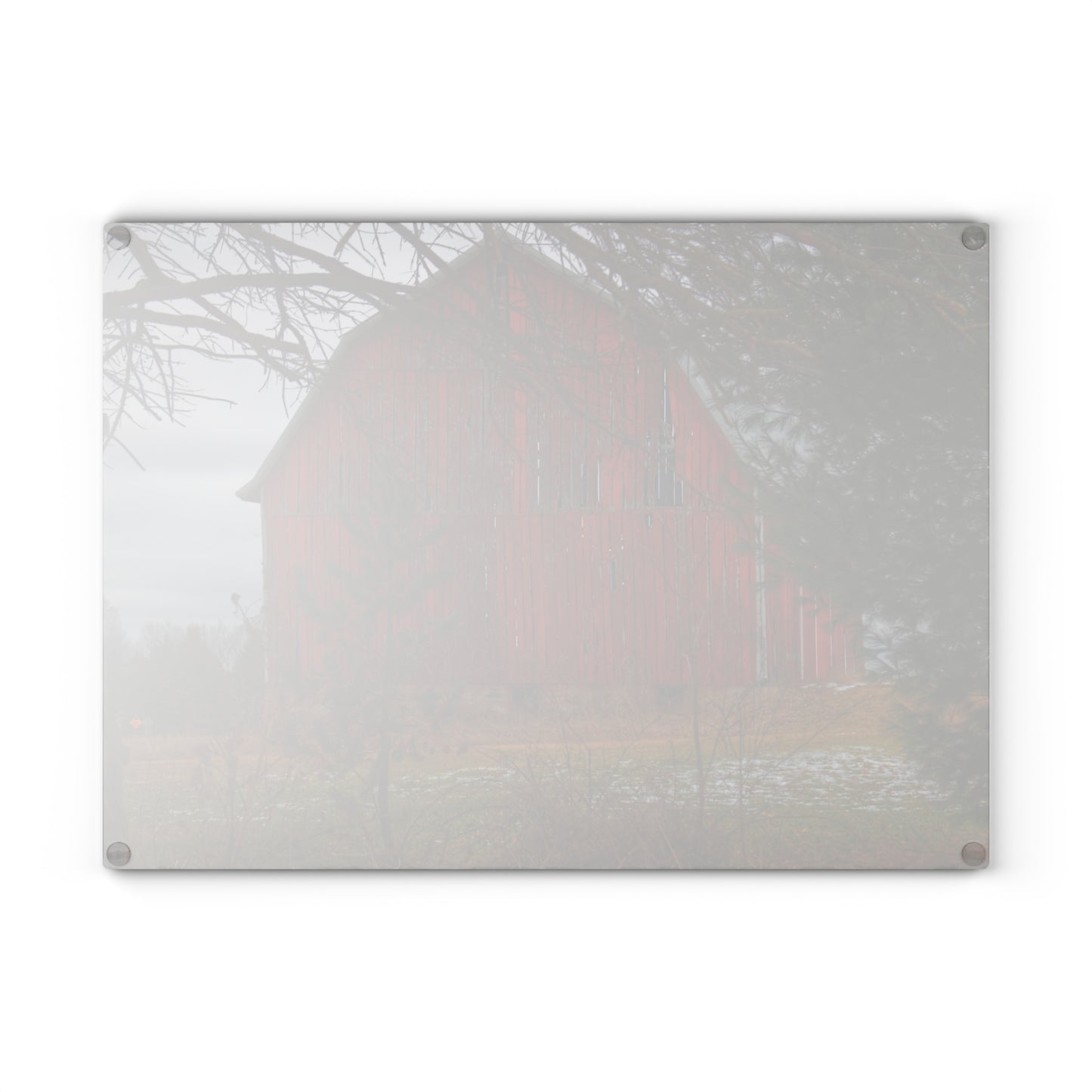 U R There Photography Johnsonmill Road Hidden Red Rustic Farmhouse Tempered-Glass Cutting Board
