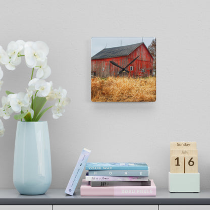U R There Photography Harrington Road Red Rustic Farmhouse Acrylic Analog Wall Clock