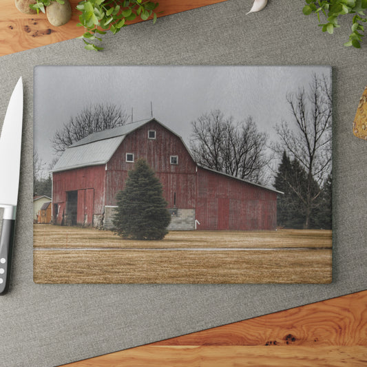 U R There Photography Daley Road Red I Rustic Farmhouse Tempered-Glass Cutting Board