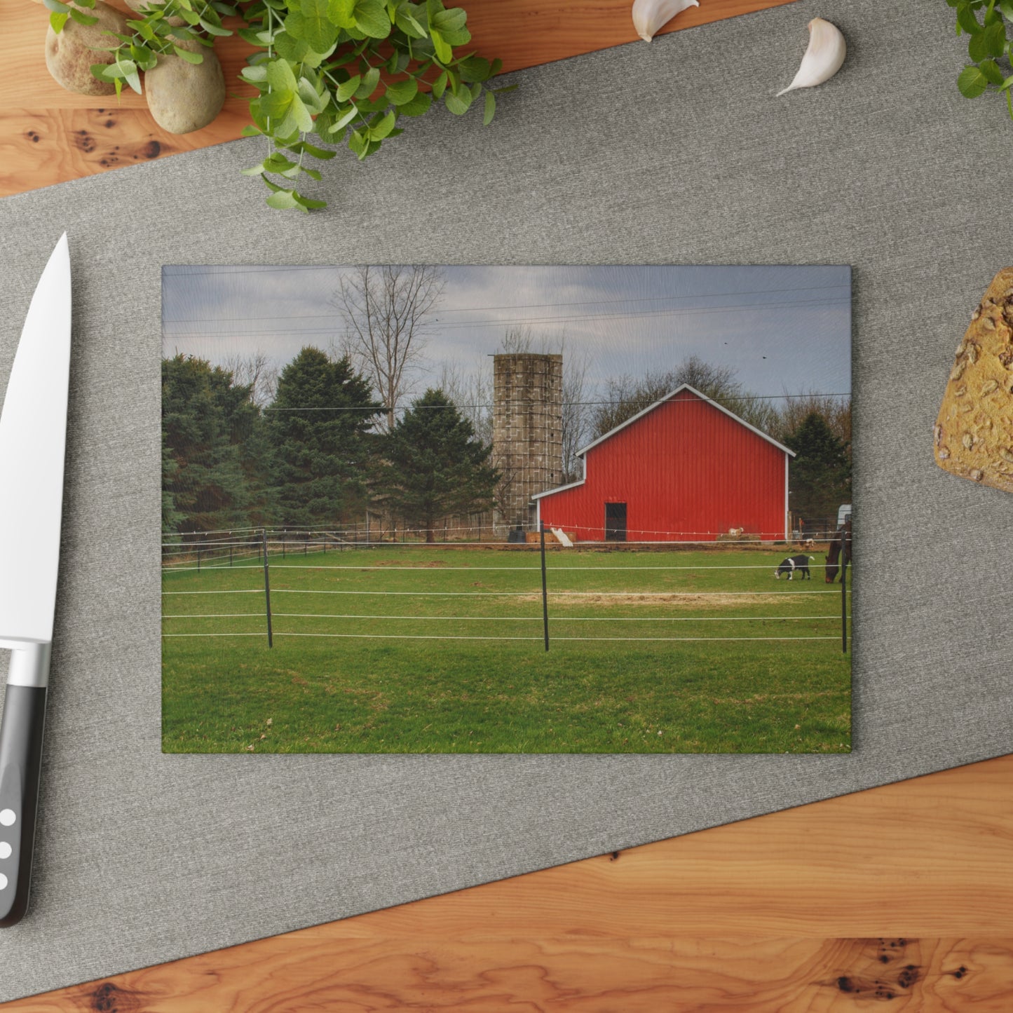 U R There Photography Fostoria Little Red Rustic Farmhouse Tempered-Glass Cutting Board