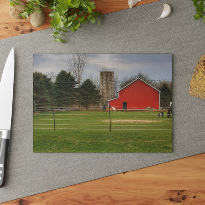 U R There Photography Fostoria Little Red Rustic Farmhouse Tempered-Glass Cutting Board