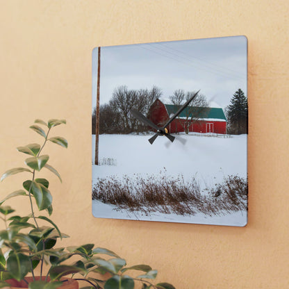 U R There Photography Five Lakes Hidden Red Rustic Farmhouse Acrylic Analog Wall Clock