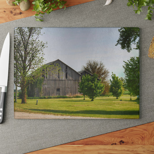 U R There Photography Caro Road Twin Greys II Rustic Farmhouse Tempered-Glass Cutting Board