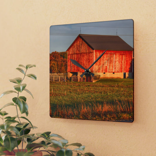 U R There Photography Lake Pleasant Corral Red II Rustic Farmhouse Acrylic Analog Wall Clock