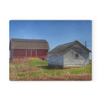 U R There Photography Hurd Corners Red and Little White Rustic Farmhouse Tempered-Glass Cutting Board