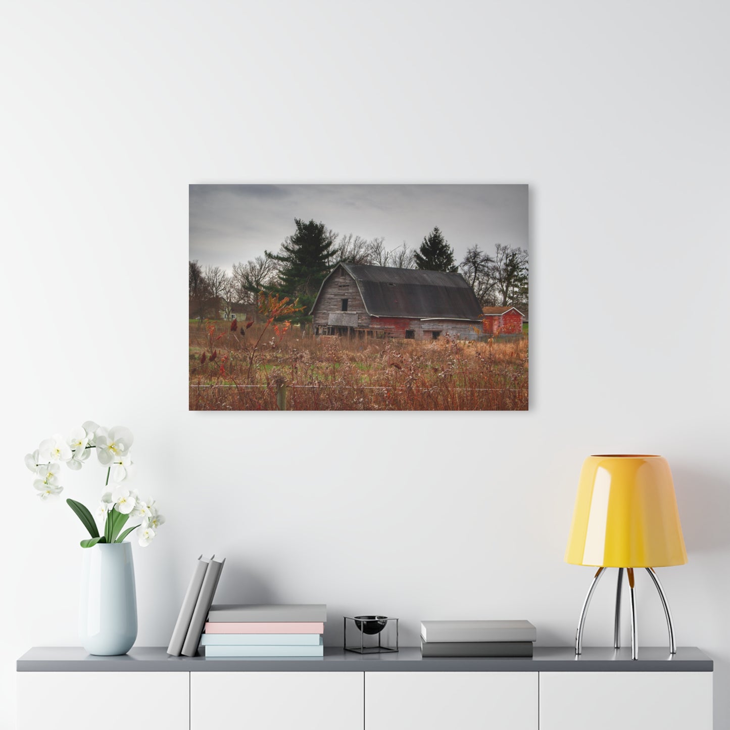 U R There Photography Field Grey and Little Red Rustic Farmhouse Acrylic Wall Print