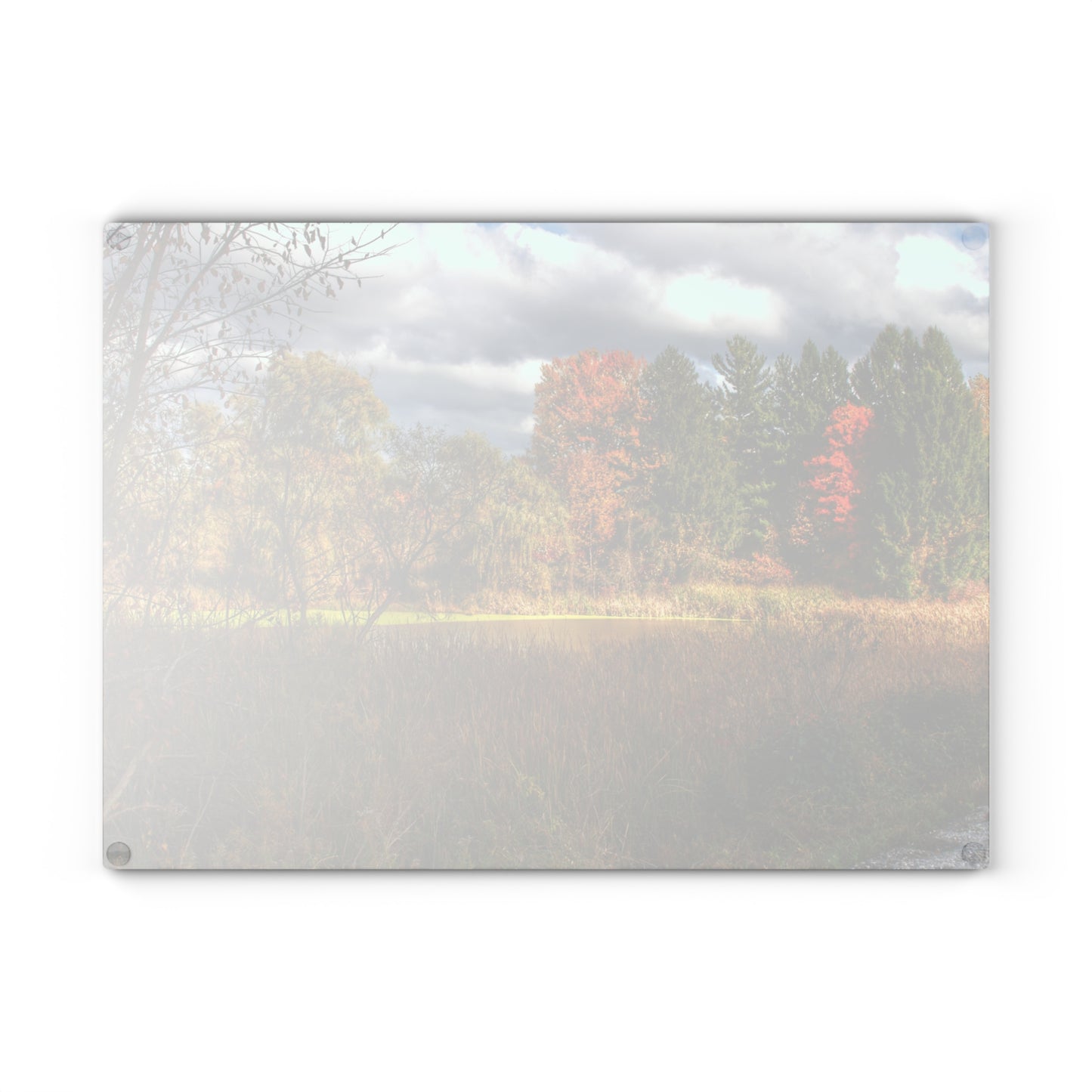 U R There Photography Fall Pond on Sutton Road Rustic Farmhouse Tempered-Glass Cutting Board