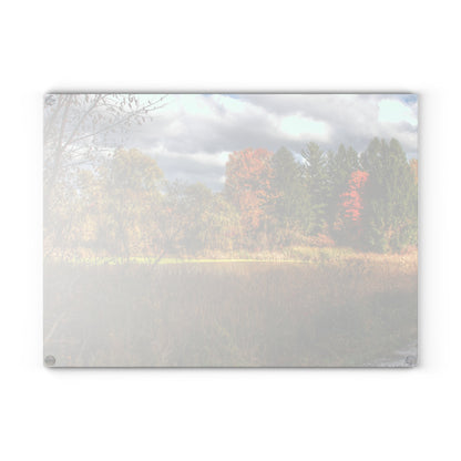 U R There Photography Fall Pond on Sutton Road Rustic Farmhouse Tempered-Glass Cutting Board