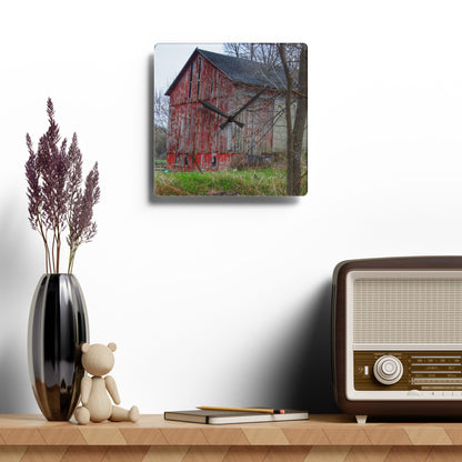 U R There Photography Lake George Red I Rustic Farmhouse Acrylic Analog Wall Clock