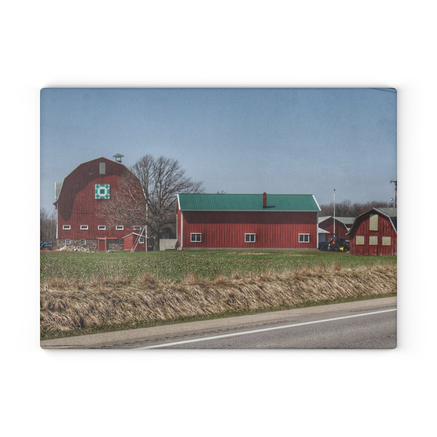 U R There Photography M-15 Quilted Red Rustic Farmhouse Tempered-Glass Cutting Board