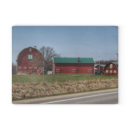 U R There Photography M-15 Quilted Red Rustic Farmhouse Tempered-Glass Cutting Board