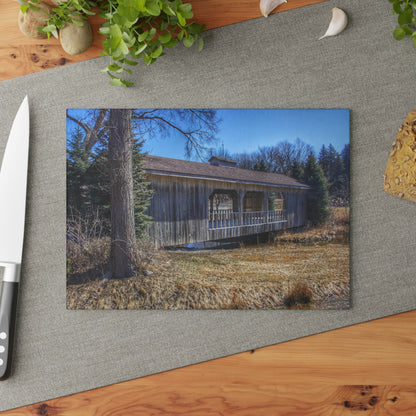 U R There Photography Covered Bridge of Campground Road I Rustic Farmhouse Tempered-Glass Cutting Board