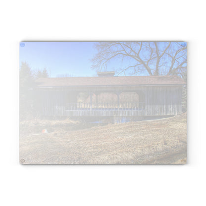 U R There Photography Covered Bridge of Campground Road II Rustic Farmhouse Tempered-Glass Cutting Board