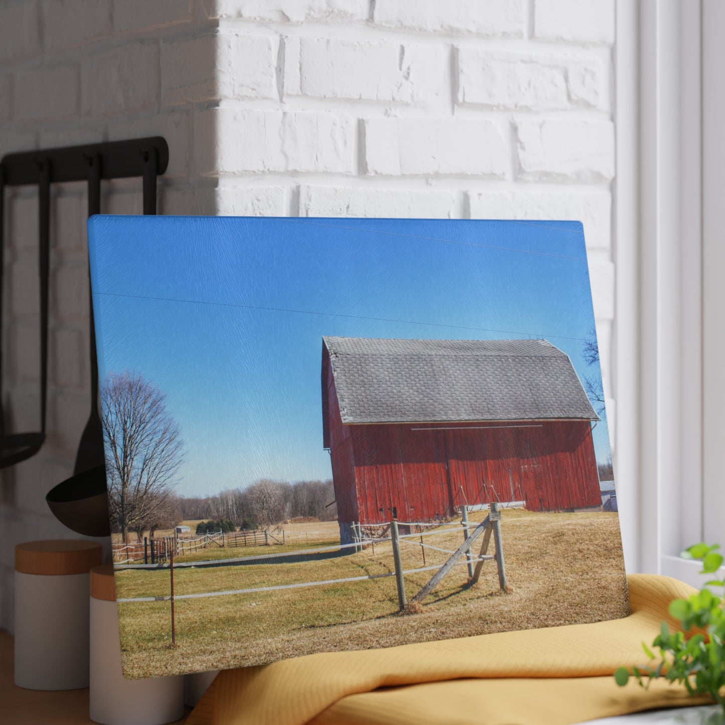 U R There Photography Phillips Road Red Rustic Farmhouse Tempered-Glass Cutting Board