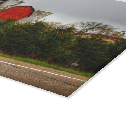 U R There Photography Castle Corner Red II Rustic Farmhouse Tempered-Glass Cutting Board