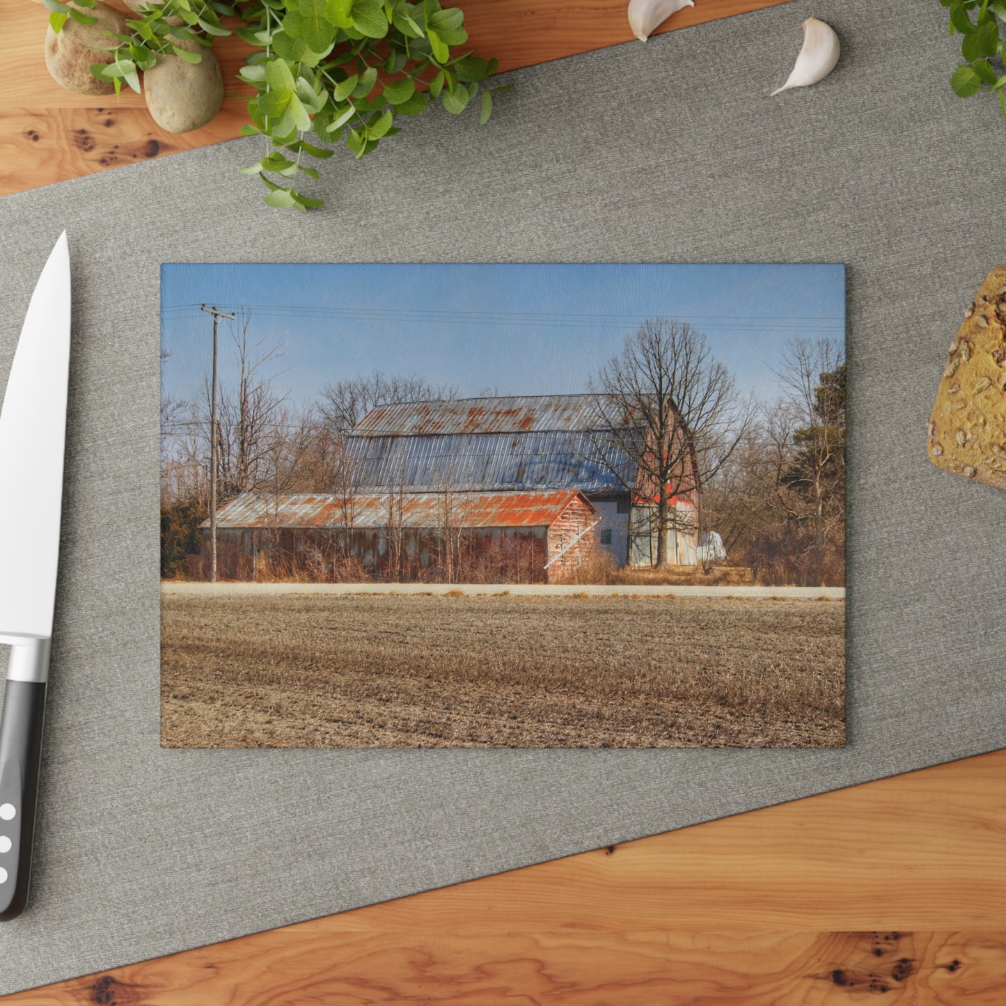 U R There Photography Indian Trail Rusted Reds I Rustic Farmhouse Tempered-Glass Cutting Board